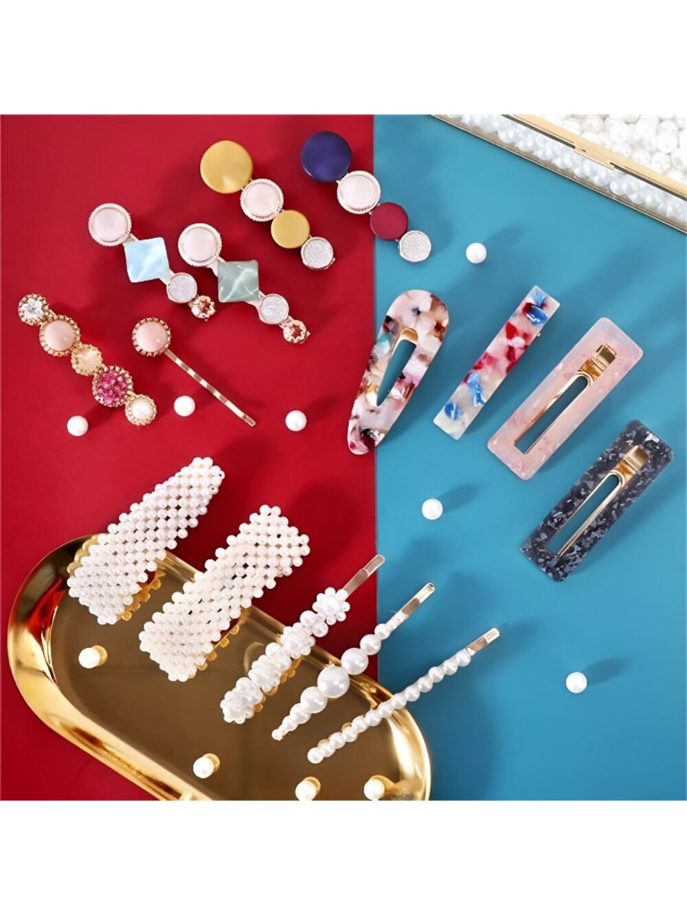 28 PCS Pearls and Acrylic Resin Hair Clips, Handmade Hair Barrettes, for Women